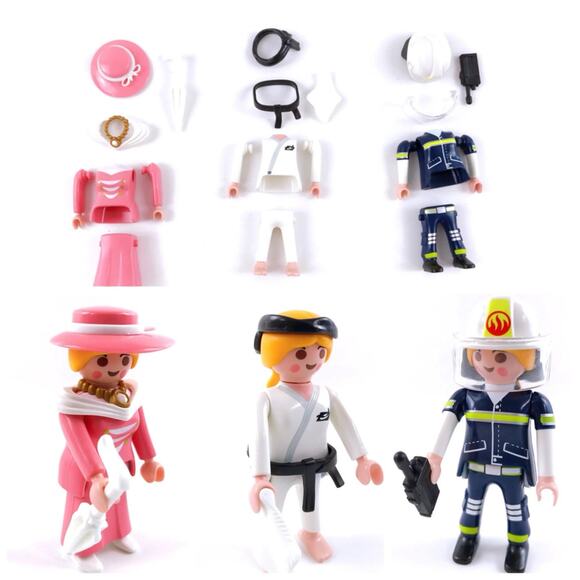 Playmobil 9855 3 in 1 Woman w/ 3 Outfits Karate, Firefighter, Dress - COMPLETE! - Picture 2 of 5